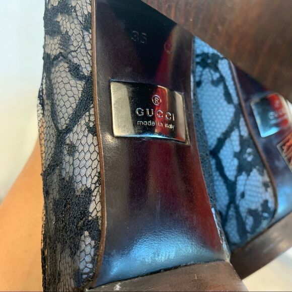 TOM Ford for Gucci Black and Gray Lace Silk Platform Heels Sz 35🔥 - Picture 11 of 14